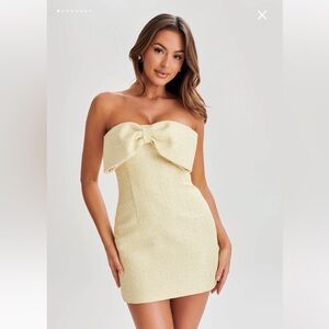 Meshki Elizabeth Tweed Bow Mini Dress - Lemon